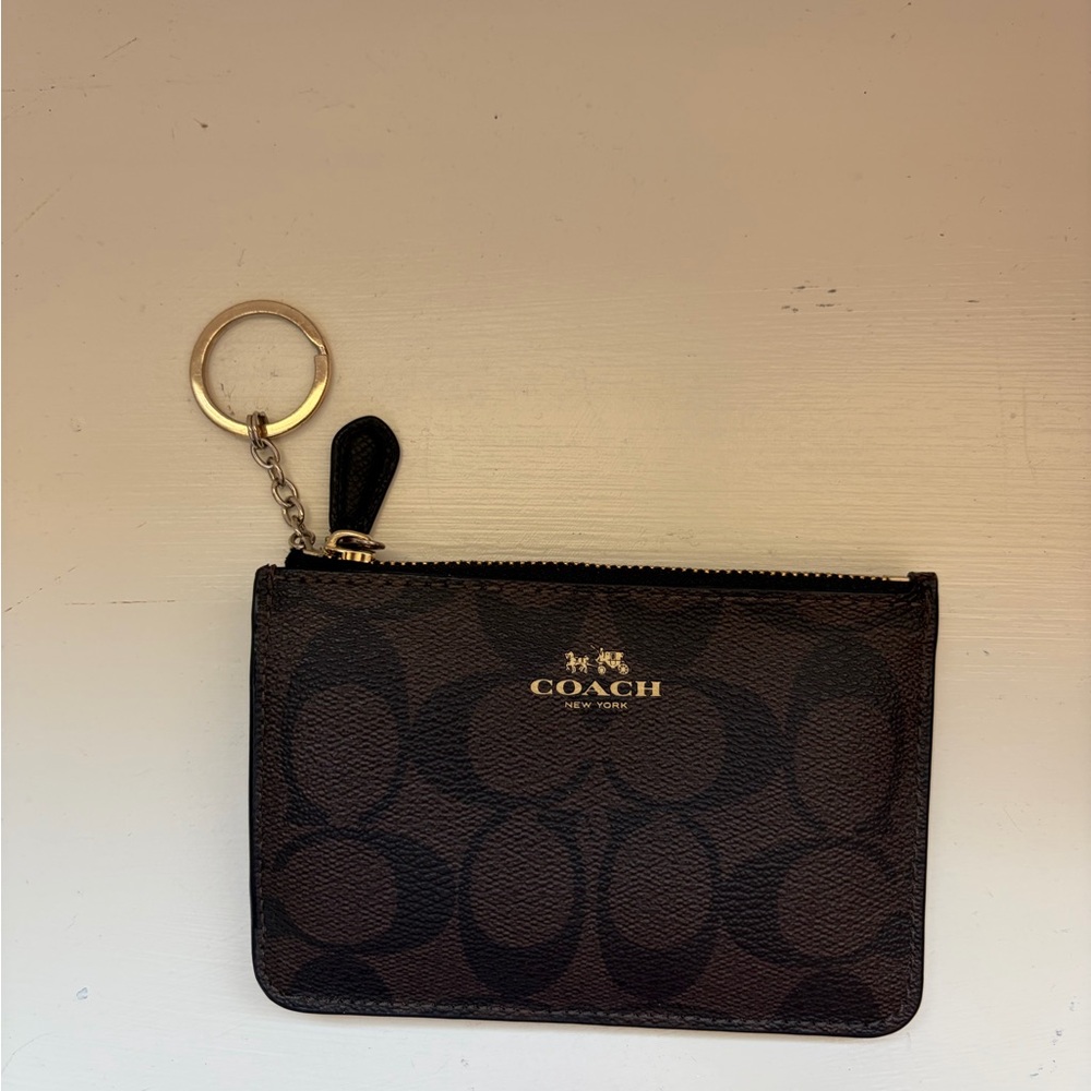Coach Dark Brown Signature Keychain Pouch